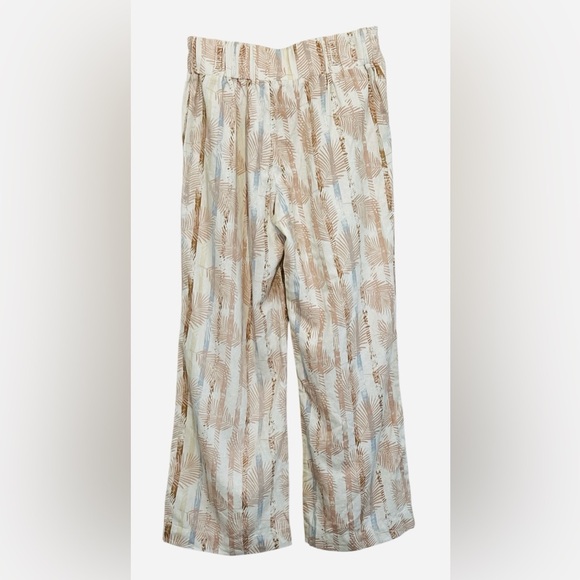 Sound Style Front Wide Leg Beach Linen Pant, Pockets, Tan & Blue, Size Medium - Picture 3 of 12